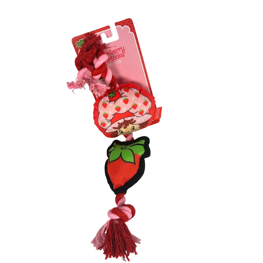 Strawberry Shortcake Dog Toy Pet Squeaky Crinkle Rope‎ Plush Red Pink New